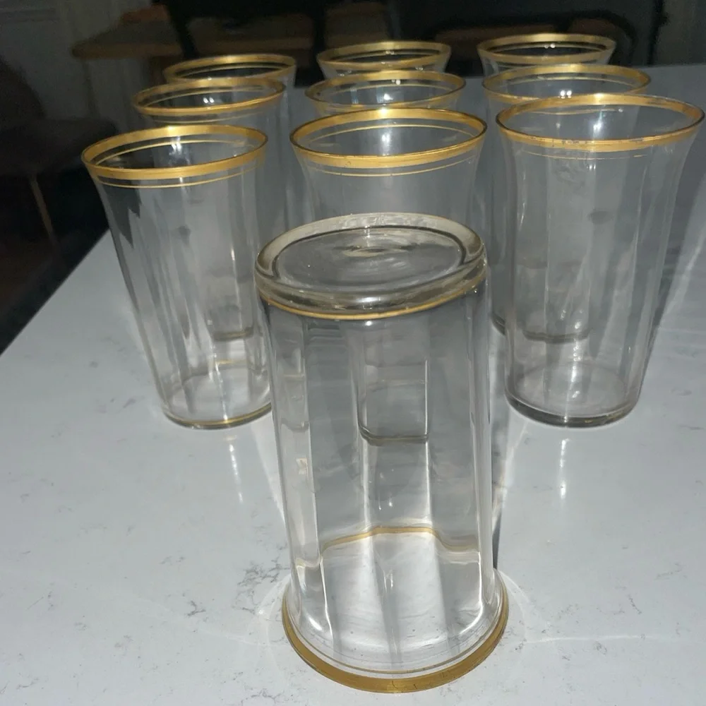 10/ Vintage Gold 3x Rim Optic Paneled MCM Juice Tumblers 4”
